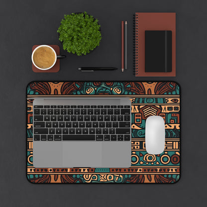 "Stylish Modern Aztec Desk Mat - Protect your workspace with a cultural touch of Aztec pattern, adds color."