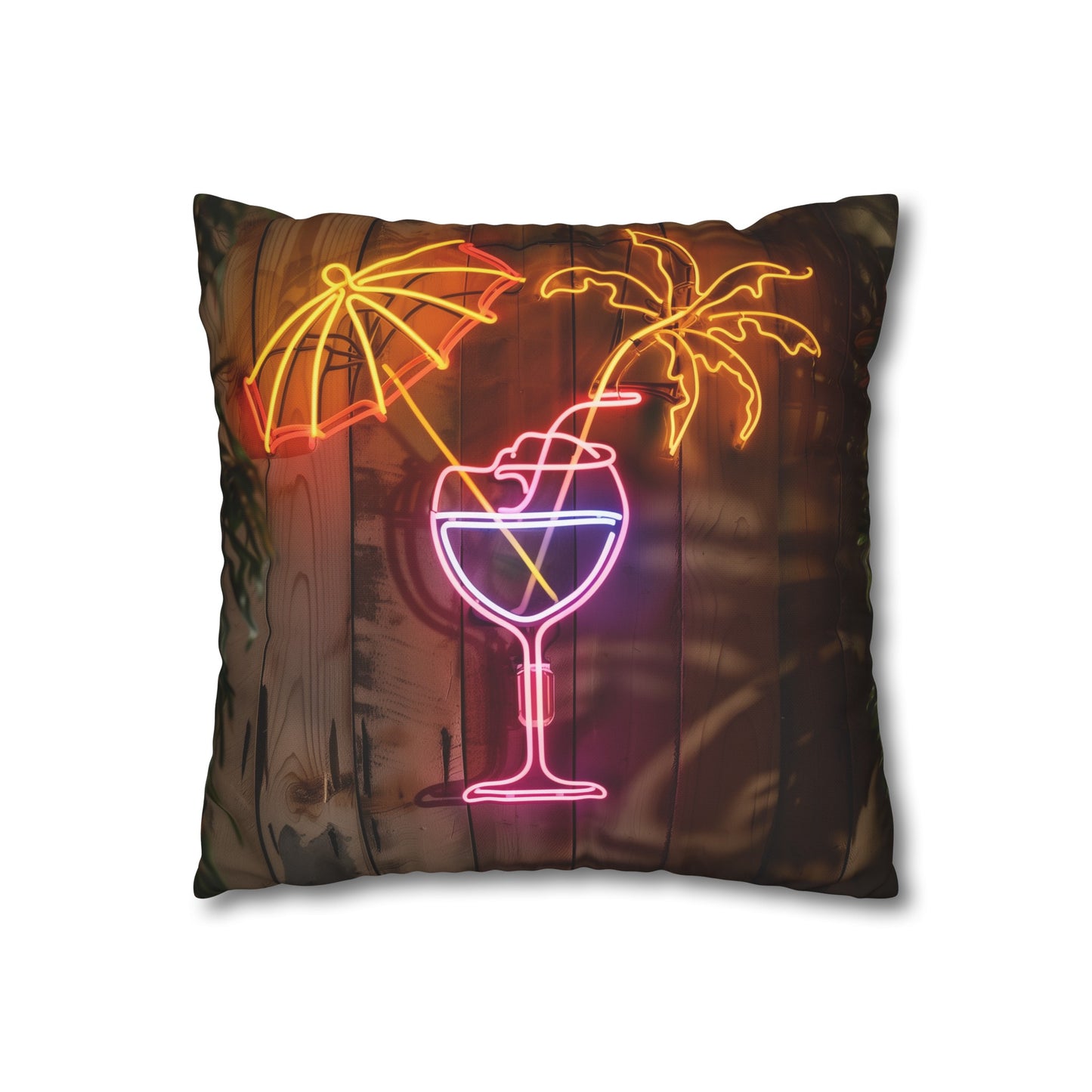 "Vibrant neon cocktail pillowcase for tropical dreams, high-quality material, comfortable and stylish, perfect for all seasons, great gift - Shop now!"