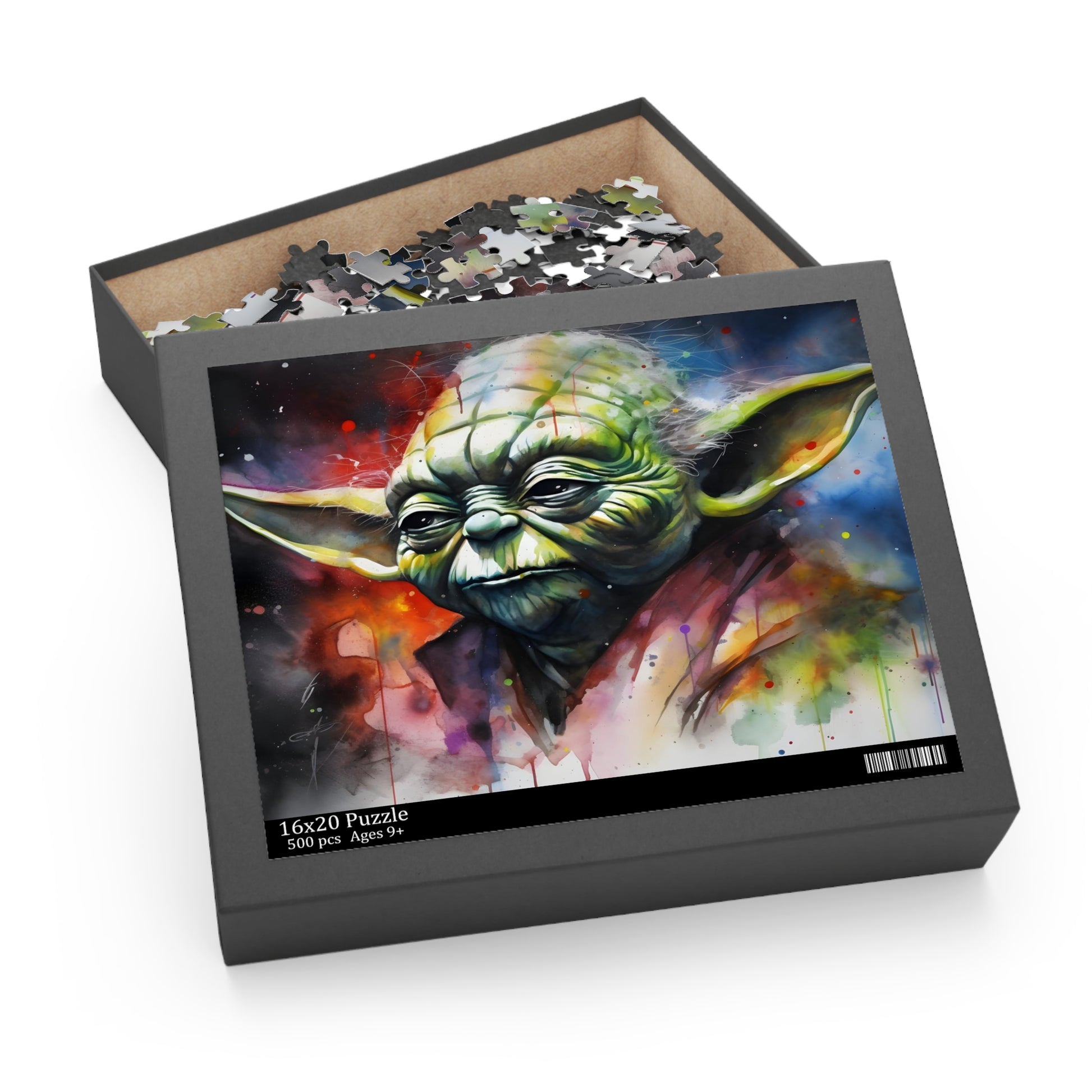 Vibrant Yoda Neon Watercolor Jigsaw Puzzle - Perfect for Star Wars Fans