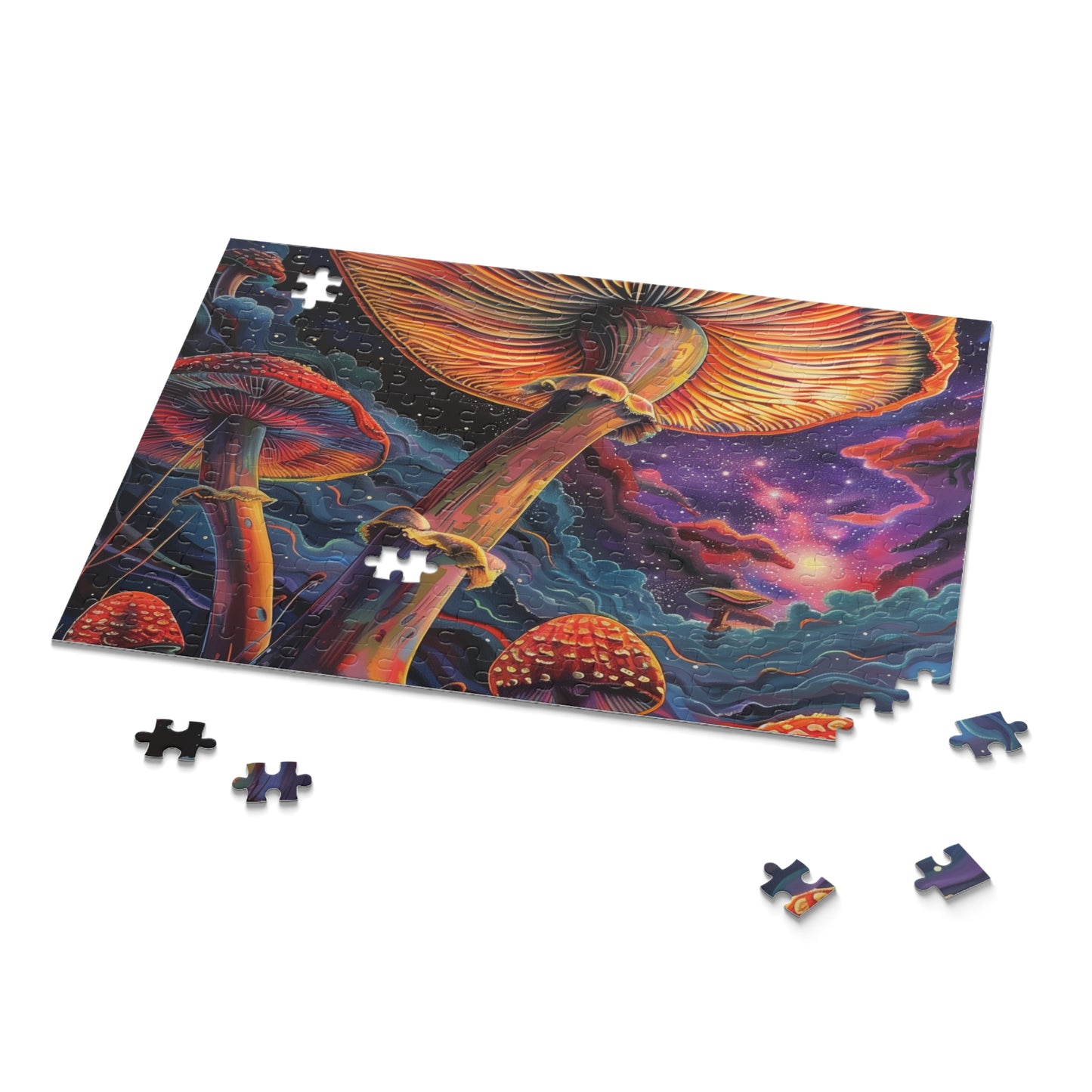 "Psychedelic Fungi Jigsaw Puzzle - vibrant colors and intricate patterns for calming entertainment"