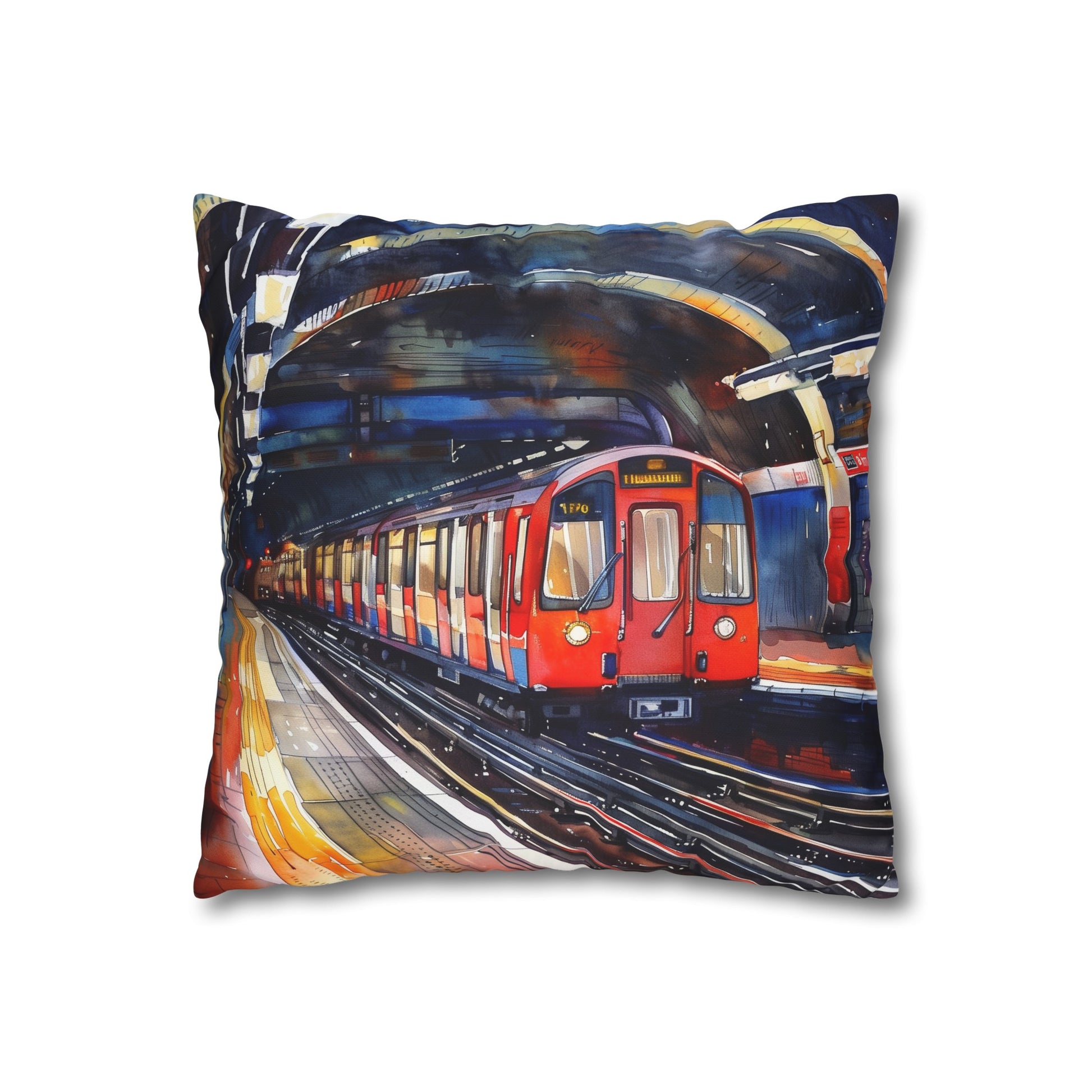 Tube Ride Watercolor Pillowcase - London Underground inspired design on high-quality material. Stylish, comfy, perfect for all seasons. Great gift idea!