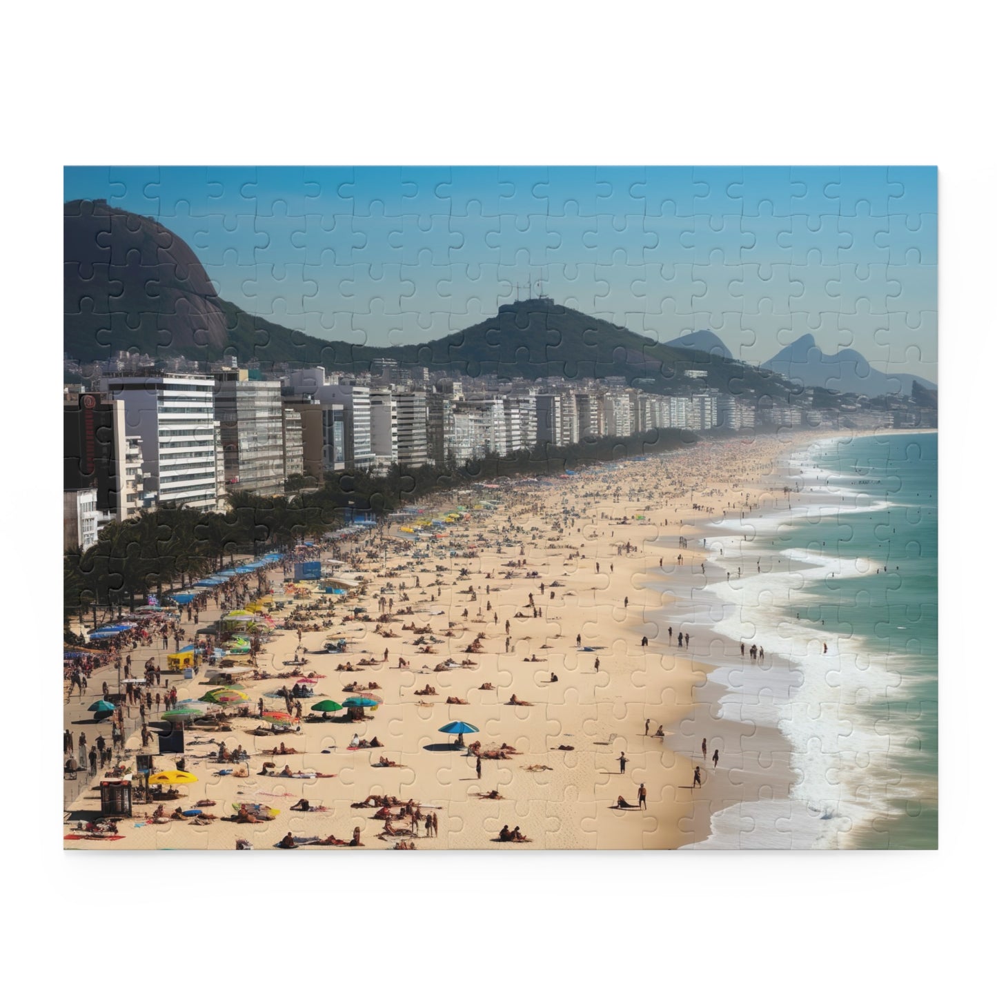 "Rio Beach Jigsaw Puzzle - Relaxing tropical scene with palm trees, blue skies, and crystal clear waters"