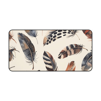 "Boho feathers desk mat with charming pattern for workspace transformation"