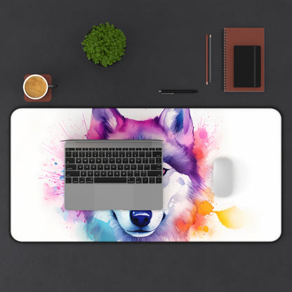 "Husky Haven Desk Mat - Adorable and vibrant husky design to liven up your workspace"