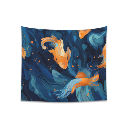 "Vibrant Koi Fish Tapestry: Symbol of Good Fortune and Tranquility - Available in 2 Sizes"