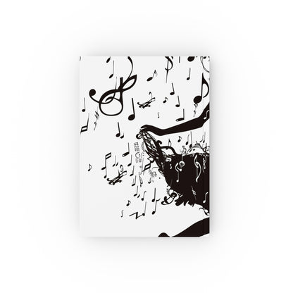 "Dance of Words: A Movement Journal - Elegant dancer silhouette amidst musical notes, perfect for dance journeys and choreography. High-quality and stylish, great gift!"