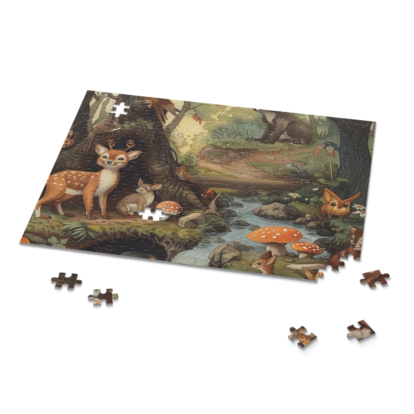 "Forest Friends Jigsaw Puzzle - Explore enchanting woodland scene with captivating wildlife, perfect for nature lovers"