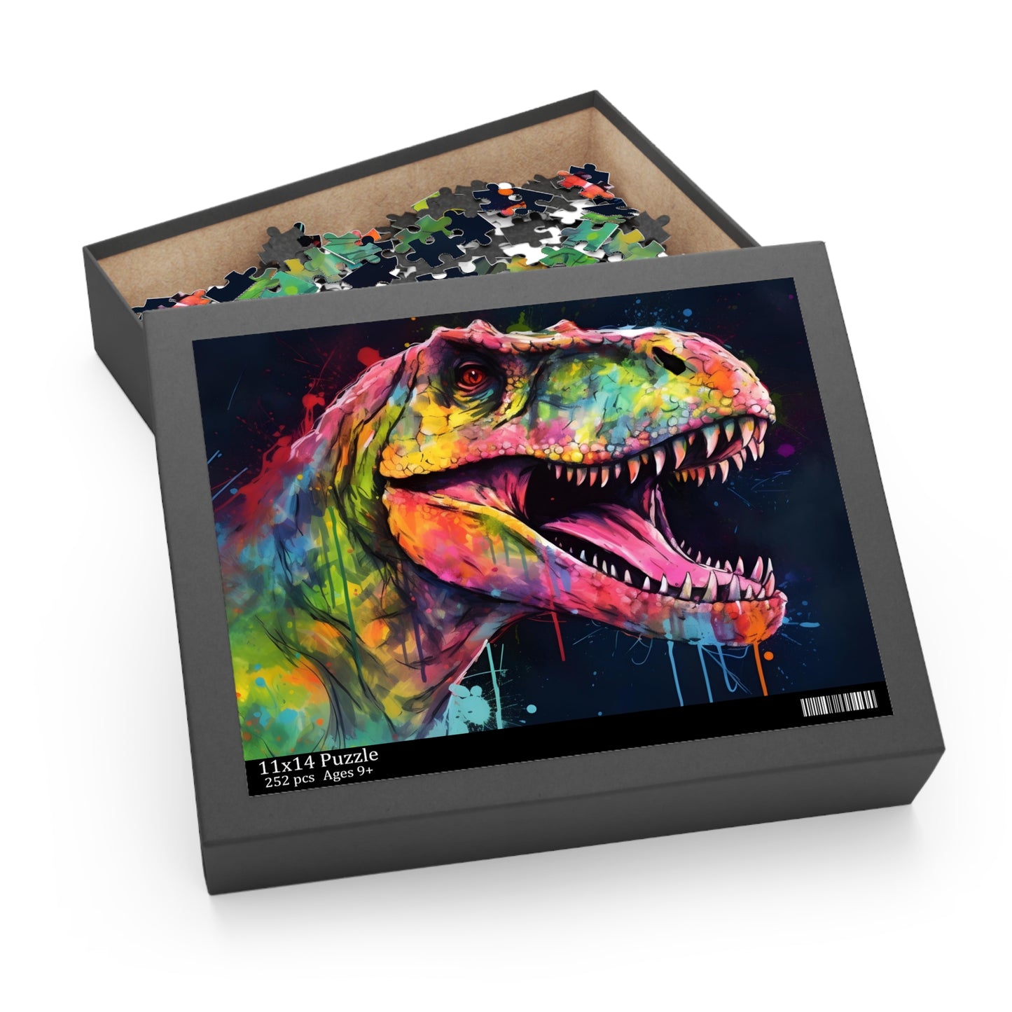 Neon TRex Watercolor Puzzle