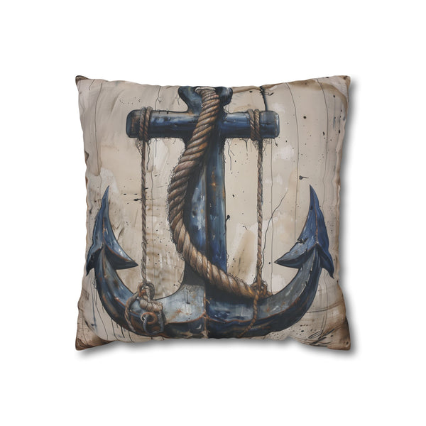 Nautical Anchor and Rope (Edition II) — Faux Suede Cushion Cover — Front 40×40 cm Square Cushion View