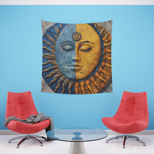 Cosmic Harmony: A Sun and Moon Mandala Tapestry | Wall Tapestry | All Over Print, AOP, Decor, Halloween, Home & Living, Home Decor, Indoor, Spring Essentials, Sublimation, Tapestry | Prints with Passion