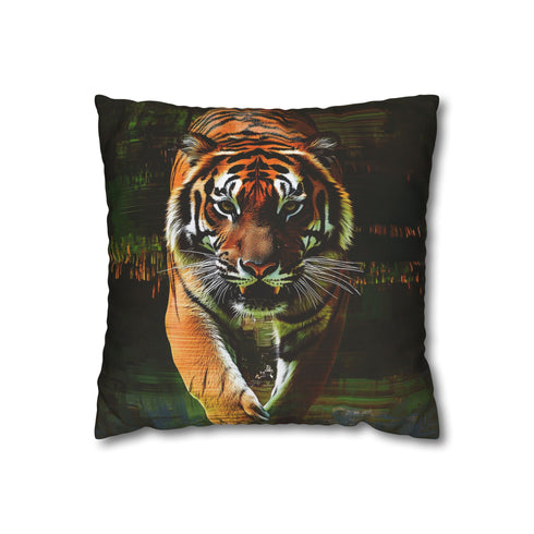Tiger Emerging from Digital Glitch (Edition II) — 40×40 Cushion Cover — Front 40×40 cm Square Cushion View