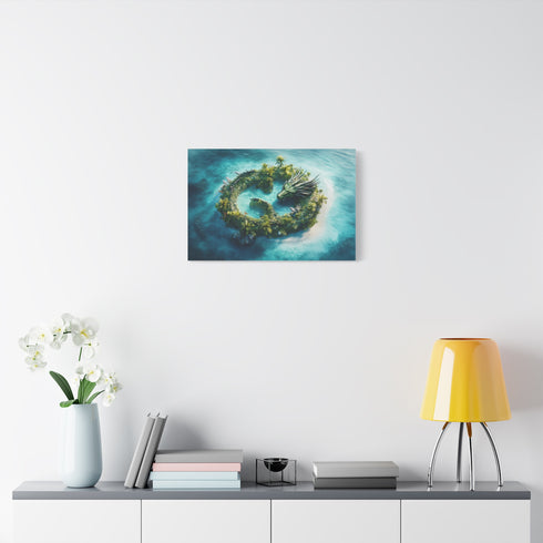 Tropical Island Shaped Like a Dragon — Canvas Wall Art — Kiln-Dried Pine Frame & Ready-to-Hang Back View
