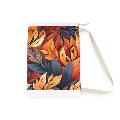 "Autumn foliage laundry bag with wild flowers design for nature-inspired laundry routine"