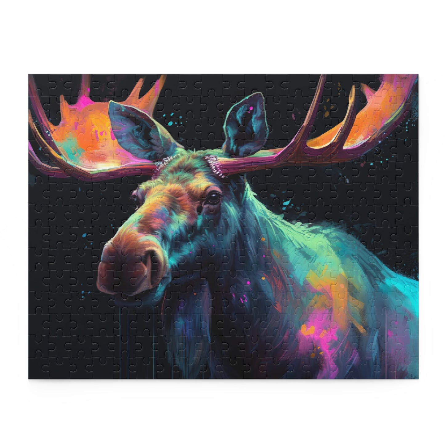 "Stunning Majestic Moose Jigsaw Puzzle - Vibrant watercolor painting of moose in natural habitat"