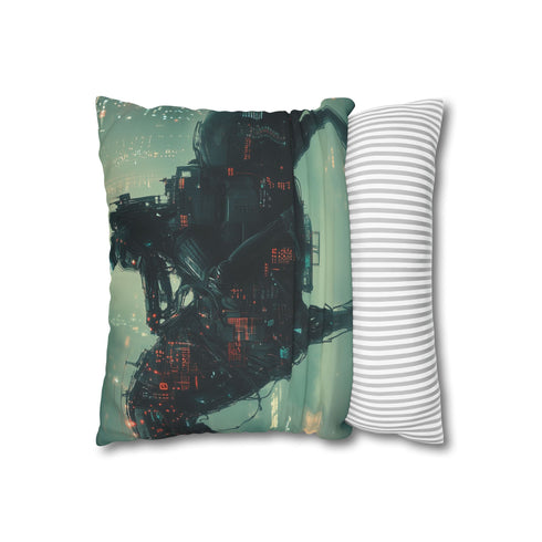 Robotic Centaur in Data Storm Double-Sided Square Cushion Cover