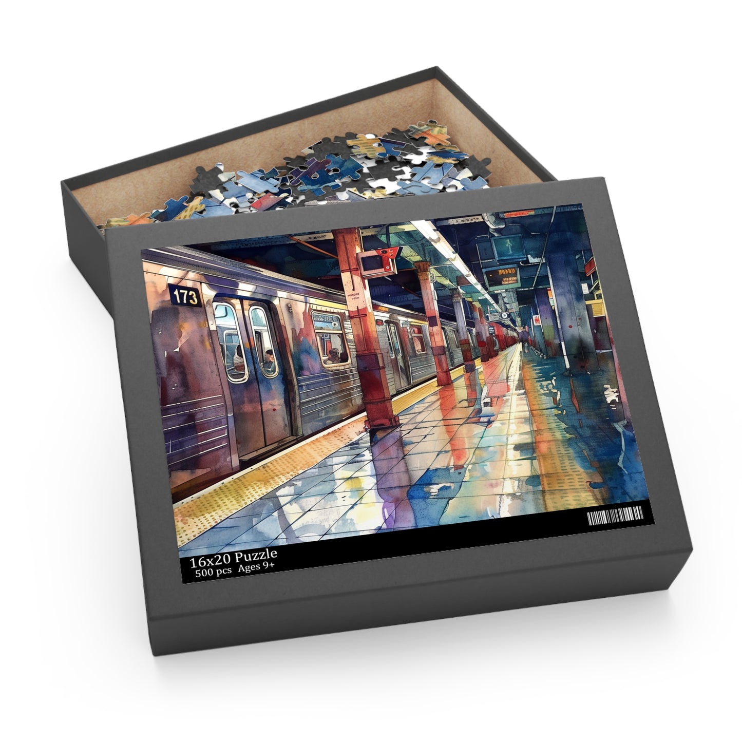 Vibrant NYC Subway Watercolor Jigsaw Puzzle - Dive into the hustle and bustle of New York City underground.