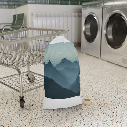 "Serene mountain landscape design laundry bag for storing and transporting laundry in style"