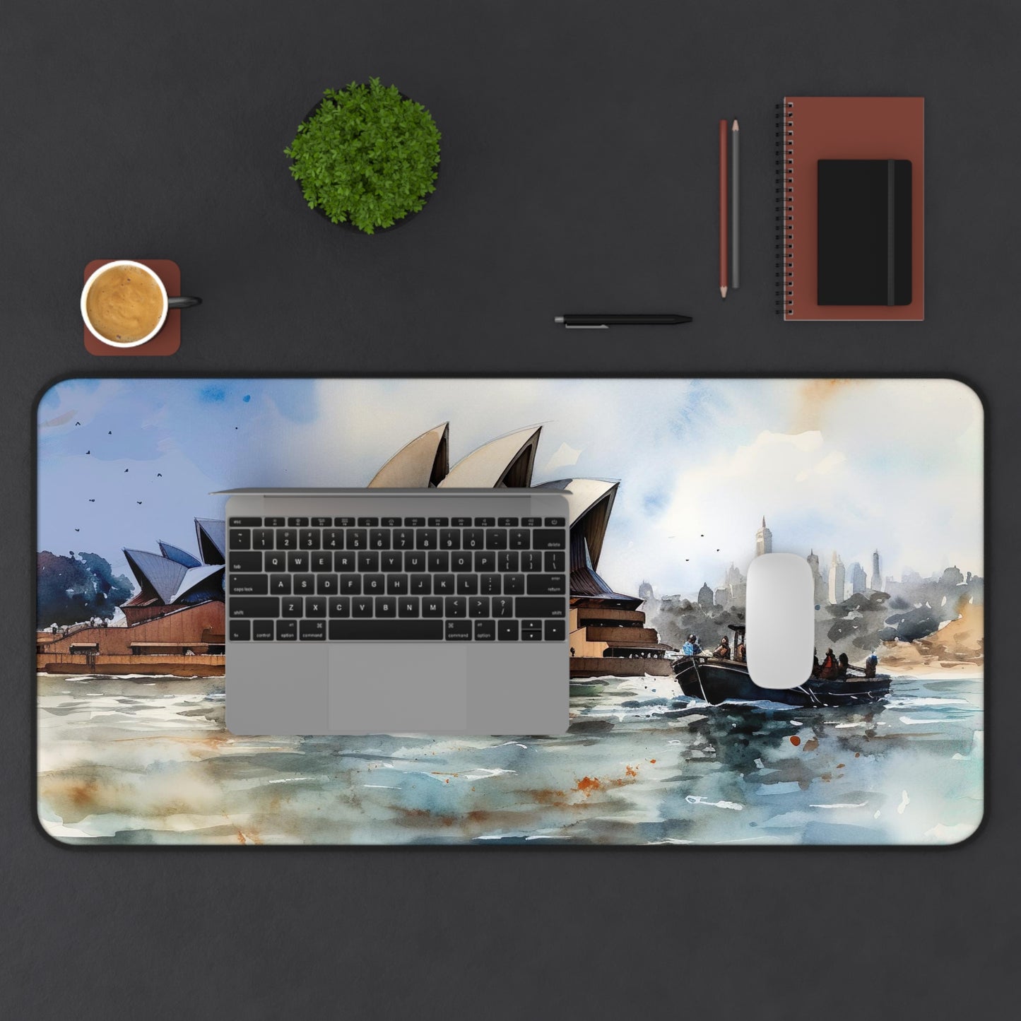 "Sydney Opera House desk mat with iconic image, perfect for music lovers and world travelers"