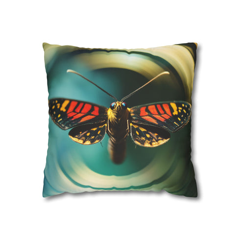 Moth Flying Through Quantum Rings (Edition II) — 40×40 Cushion Cover — Front 40×40 cm Square Cushion View