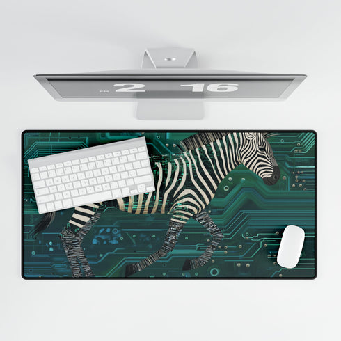 Techno Zebra Running Through Circuits — XL & XXL Desk Mat — Product Detail View 5