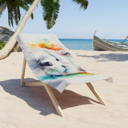 Brighten up your beach days with our Samoyed Watercolor Beach Towel