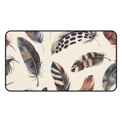 "Boho Feathers Desk Mat - Add Charm to Workspace with Delicate Feather Pattern"