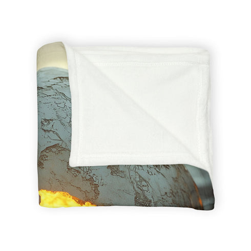 Crumbling Planet Leaking Golden Lava — Plush Fleece Throw Blanket — Product Detail View 8