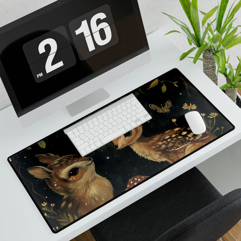 Woodland Creatures — XL & XXL Desk Mat — 3mm Non-Slip Natural Rubber Base Detail
