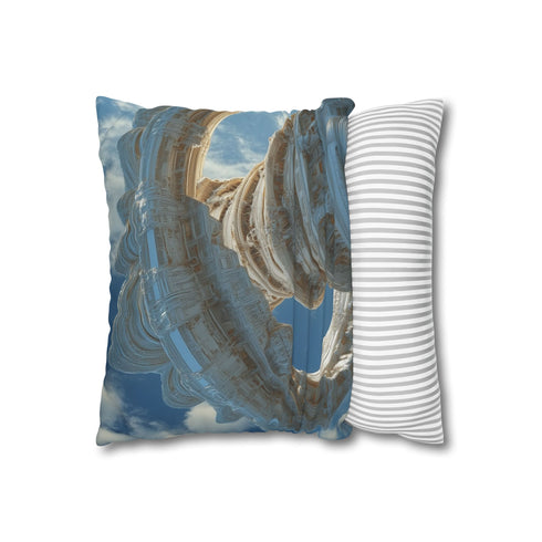 Sky Temple Rotating in Zero Gravity — 40×40 Cushion Cover — Soft Brushed Fabric Texture Close-Up