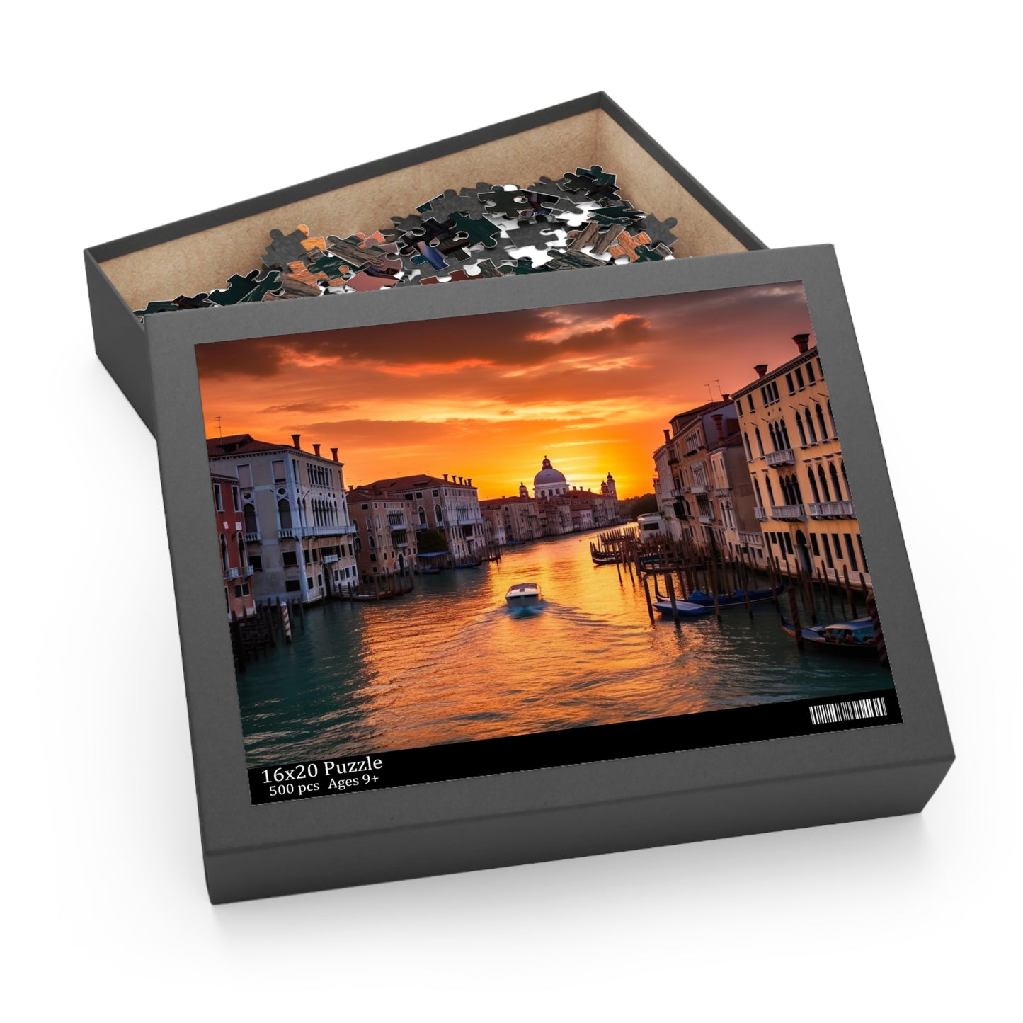 "Venetian Dream jigsaw puzzle featuring romantic canals and historic buildings in Venice for a relaxing evening at home"