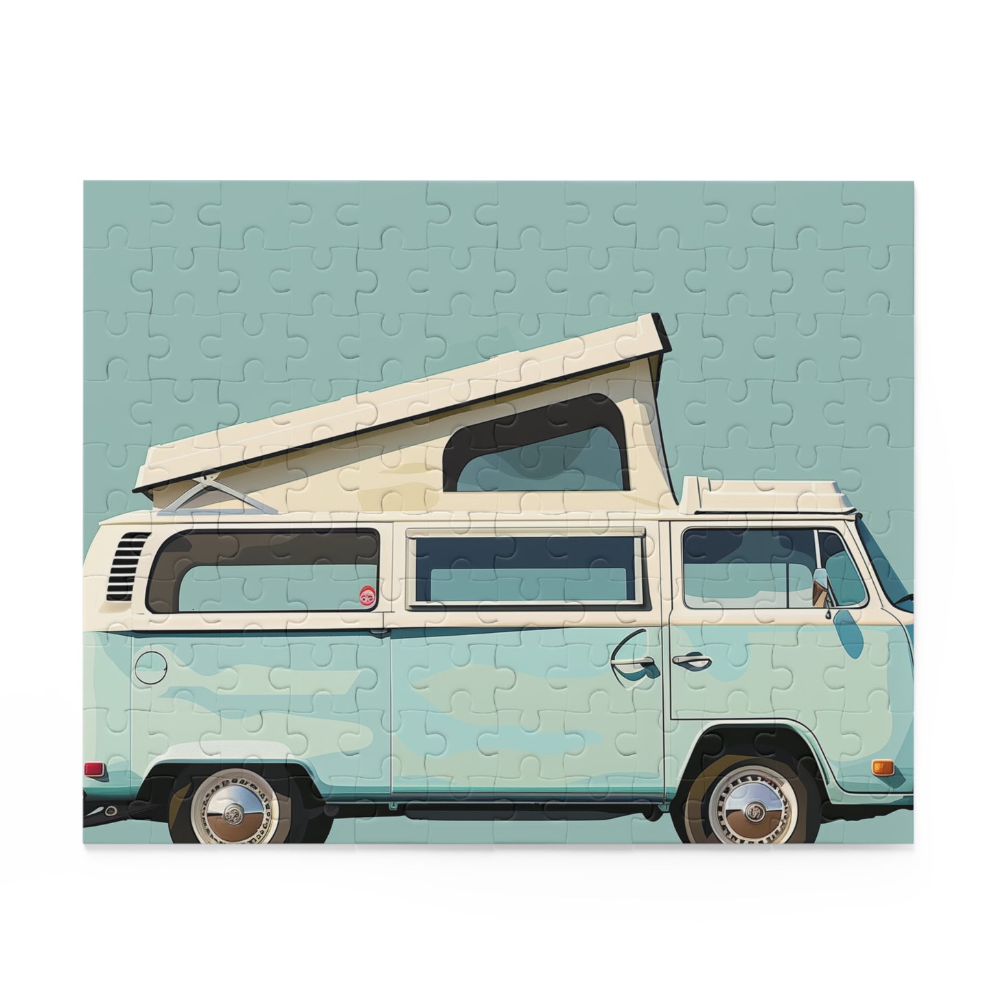 Retro Camper Van Jigsaw Puzzle with Colorful Scenic Backdrop for Nostalgic Fun