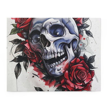 Gothic Skull Rose Jigsaw Puzzle - eerie and beautiful, perfect for macabre art fans!