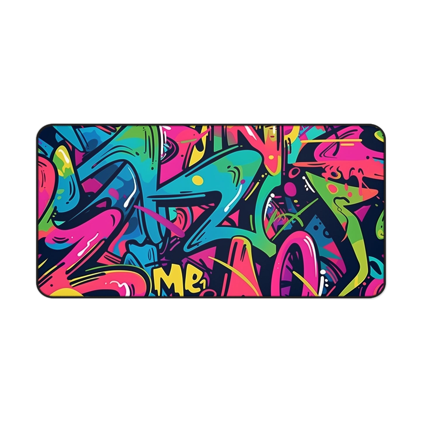 "Neon Urban Graffiti Desk Mat - Add a pop of color to your workspace with vibrant neon seamless pattern, stylish and protective"