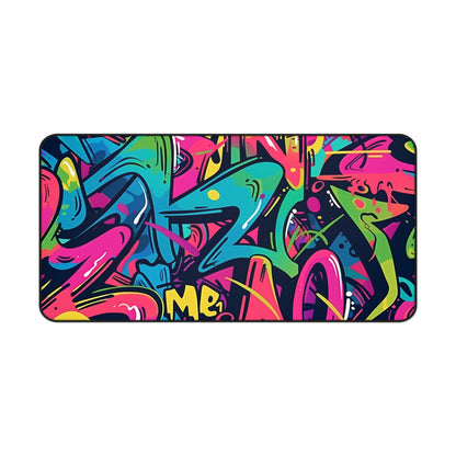 "Neon Urban Graffiti Desk Mat - Add a pop of color to your workspace with vibrant neon seamless pattern, stylish and protective"