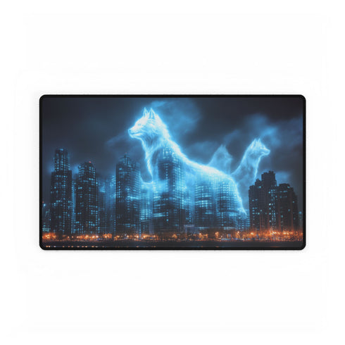 City Skyline Shaped Like Animal Spirits — XL & XXL Desk Mat — Gaming & Workspace Desk Setup View