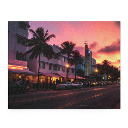 "Capture the Miami skyline at sunset in this captivating jigsaw puzzle, ideal for a cozy night in or a rainy day activity."