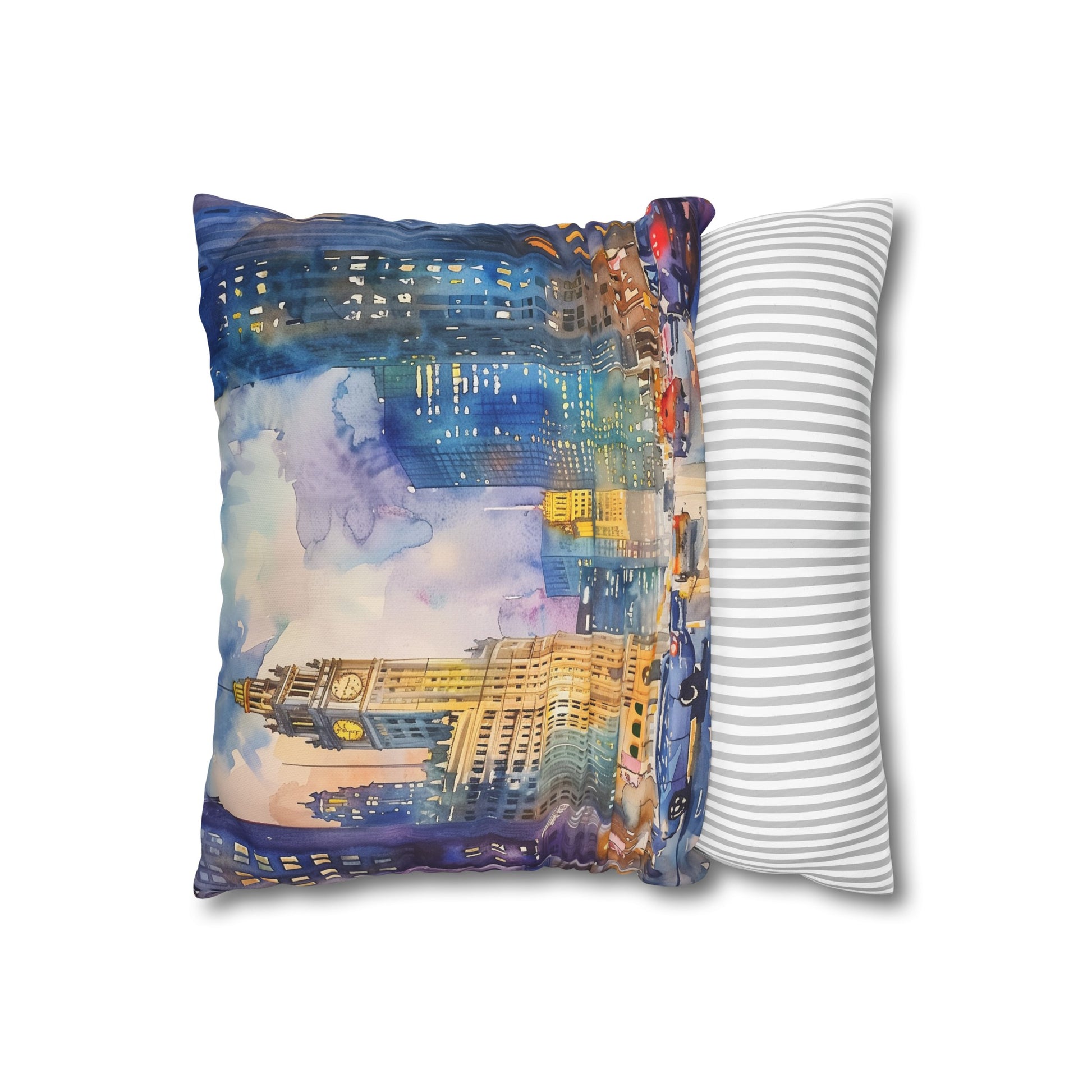 "Chicago Skyline Watercolor Dreams Pillowcase - High-quality, stylish, perfect for all seasons. Add urban sophistication to your bedroom with this stunning design."