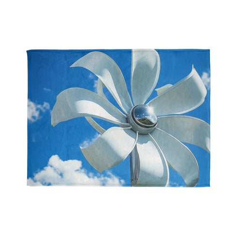 Wind Turbine Shaped Like Flower Petals — Plush Fleece Throw Blanket — 300 GSM Plush Coral Fleece Texture Close-Up