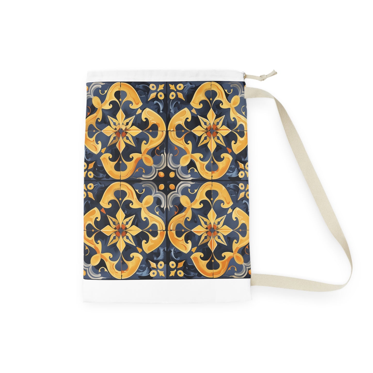 "Artisan Tiles laundry bag with elegant seamless pattern for stylish laundry routine"