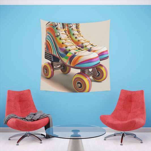 Roll Back in Time: A Retro Roller Skate Tapestry | Wall Tapestry | All Over Print, AOP, Decor, Halloween, Home & Living, Home Decor, Indoor, Spring Essentials, Sublimation, Tapestry | Prints with Passion