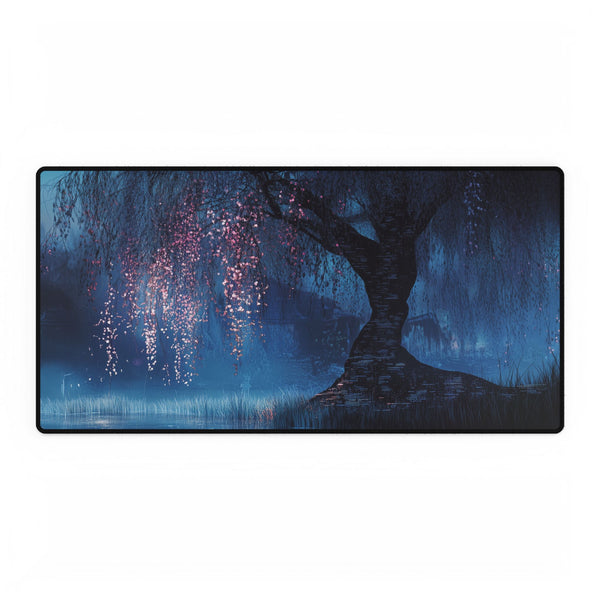 Cybernetic Tree in Digital Swamp — XL & XXL Desk Mat — Full Top-Down Artwork View