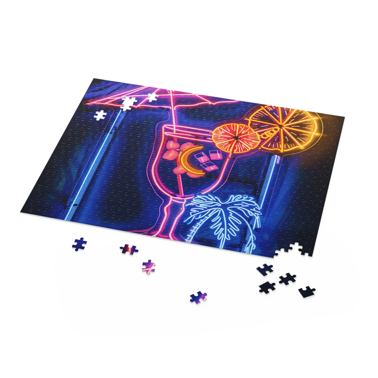 Tropical Cocktail Neon Sign Jigsaw Puzzle - Escape to a relaxing paradise with this vibrant and colorful puzzle.