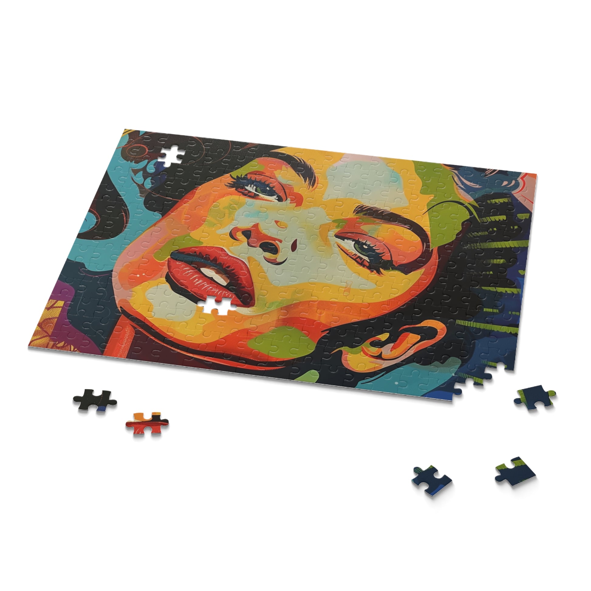 "Colorful Pop Art Portrait Jigsaw Puzzle - Add artistic flair to your space with this vibrant and unique puzzle"