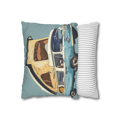 "Powder Blue Camper Pillowcase - High-Quality, Comfortable, and Stylish Retro Camper Van Design - Perfect for Travel Enthusiasts"