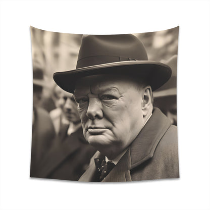 Winston Churchill: A Tapestry of London's Resilience During World War II | Wall Tapestry | All Over Print, AOP, Decor, Halloween, Home & Living, Home Decor, Indoor, Spring Essentials, Sublimation, Tapestry | Prints with Passion