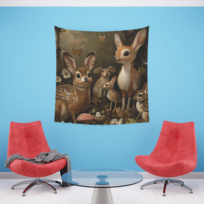 Forest Whispers: A Woodland Creatures Tapestry | Wall Tapestry | All Over Print, AOP, Decor, Halloween, Home & Living, Home Decor, Indoor, Spring Essentials, Sublimation, Tapestry | Prints with Passion