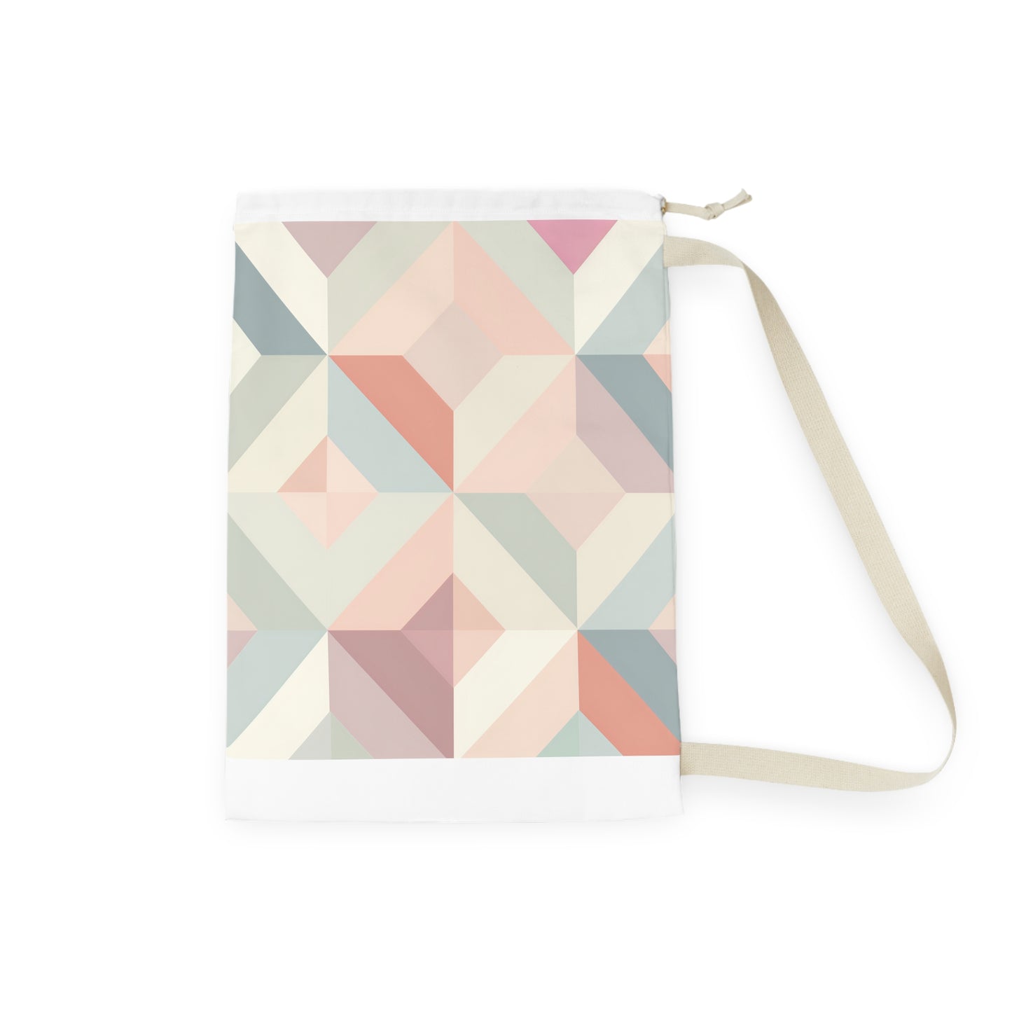 "Soft pastel geometric laundry bag for chic style while carrying laundry"