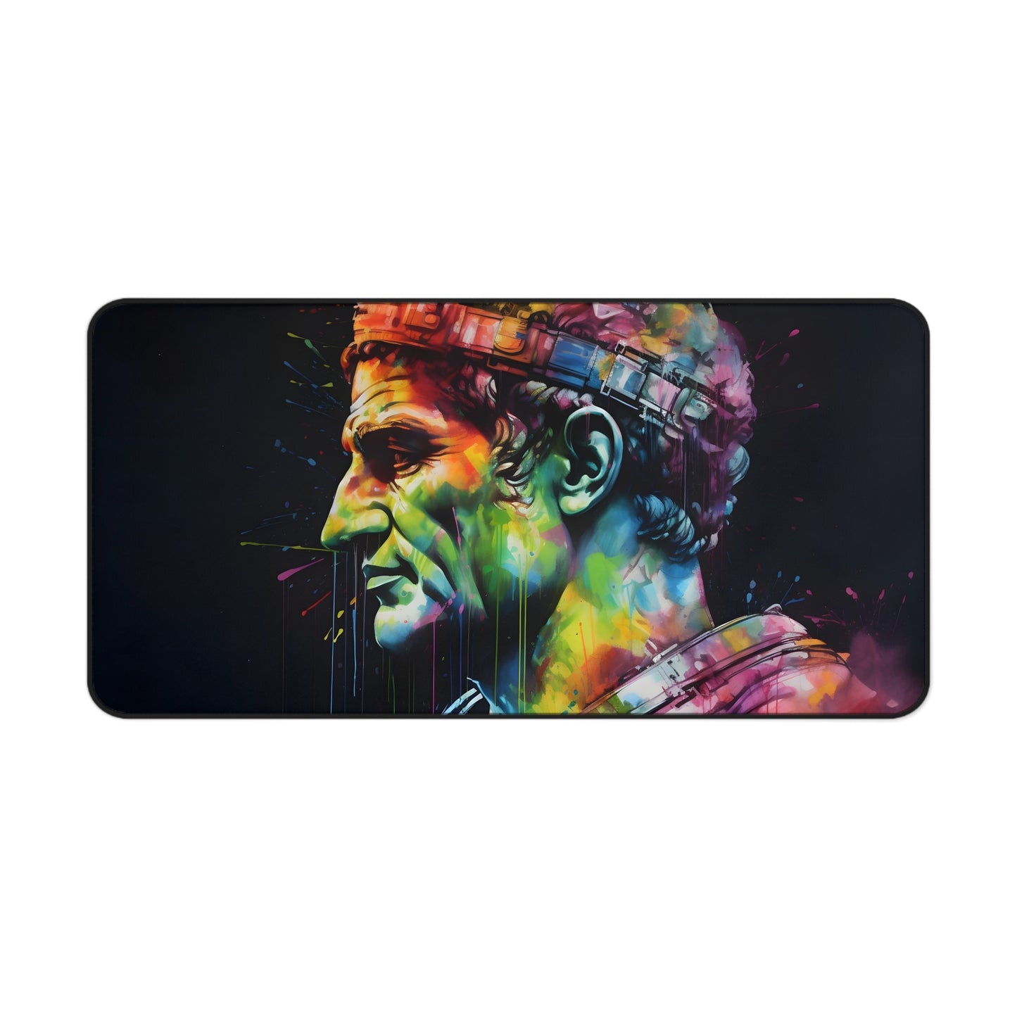 "Vibrant Neon Caesar Watercolor Desk Mat - Bright workspace accessory for stylish and functional desk surface"