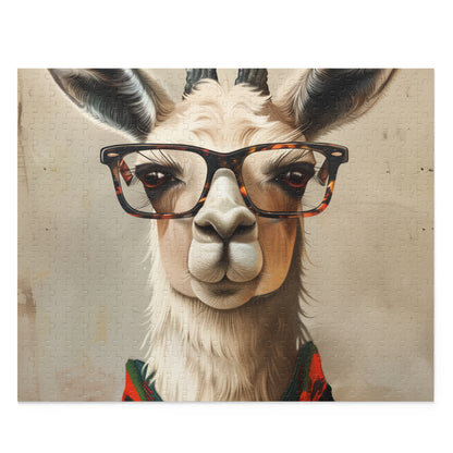 Stylish Llama Jigsaw Puzzle: Trendy Hipster Llama with Glasses