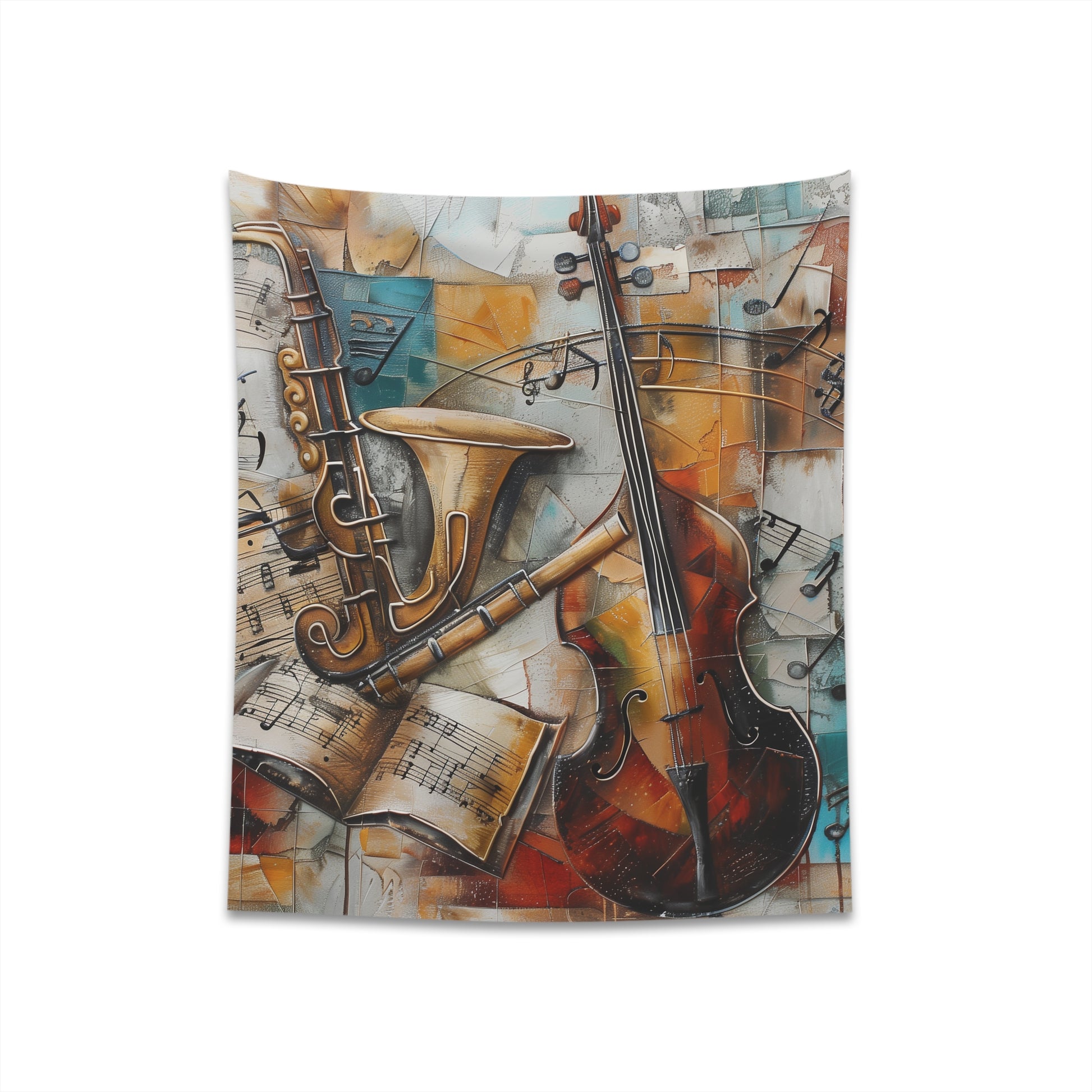 "Symphony of Sound Musical Tapestry - High-Quality, Stylish Wall Art Gift for Music Lovers - 34" x 40" or 57" x 57""